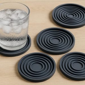 22 Silicone Drink Coasters Set Flexible Non Slip Cup Mat with Deep Grooves for Cold Ice Beverages Water Rings