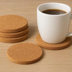 23 Natural Wood Cork Coasters Round Eco Friendly Drink Coaster Set for Coffee Mugs Hot Tea Cups Wine Glasses