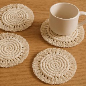 27 Braided Cotton Coasters Boho Chic Macrame Cup Mat Absorbent Handmade Woven Drink Coasters for Home Kitchen Decor