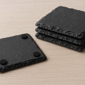 28 Slate Stone Coasters Square Natural Black Rock Drink Coaster Set with Protective Foam Feet for Kitchen Dining