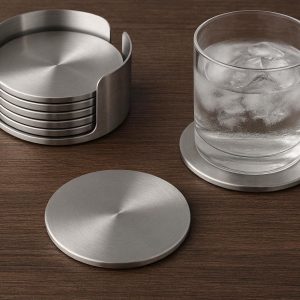 30 Stainless Steel Coasters Metal Drink Coaster Set with Storage Holder Rustproof Modern Insulated Cup Mats for Bar